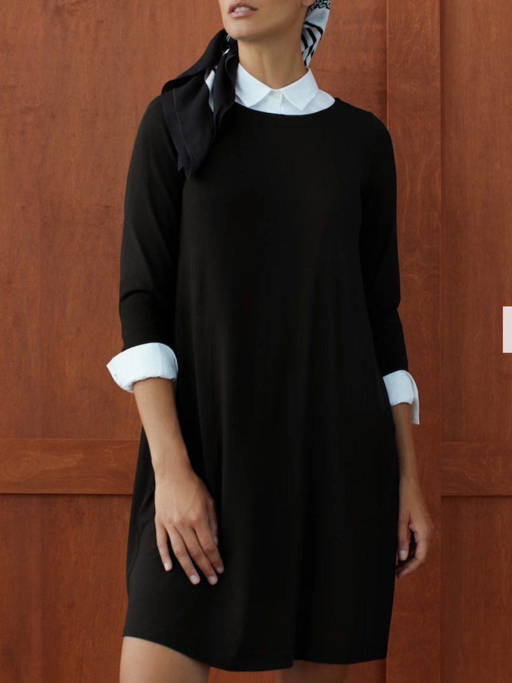 J Jill Wearever Knit Pleat-Back Long Sleeve Dress Women’s SZ Large in Black